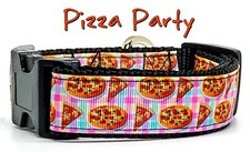 Pizza Party dog collar handmade adjustable buckle collar 1" wide or leash