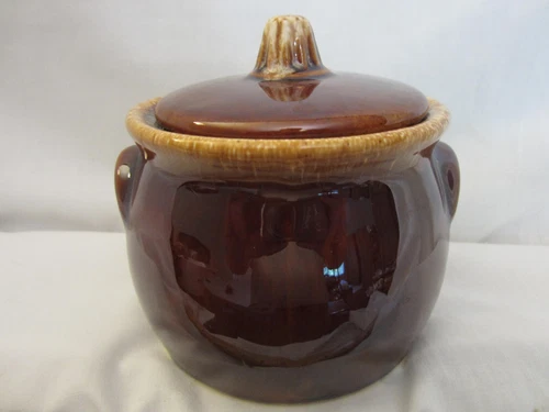 VTG Hull Pottery Brown Drip Glaze Cookie Jar Bean Pot With Lid Oven Proof USA