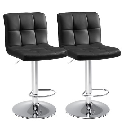 PU Leather Bar Stools, Upholstered Counter Height Stool with Backrest, Set of 2