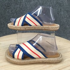 Joules Sandals Youth 4 Espadrille White Blue Stripe Cross Strap Flats Casual