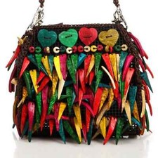 Quirky  Fun, Vividly Colored Coconut Shell Beaded Purse NWT