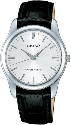 SEIKO SCXP031 Men's Black White Analog Round Face Quartz cowhide