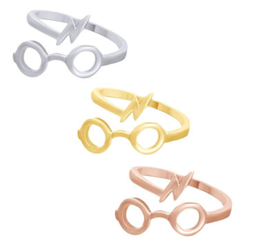 Glasses Lightning Bolt Open Ring For Womens 14K Gold Plated 925 Solid Silver