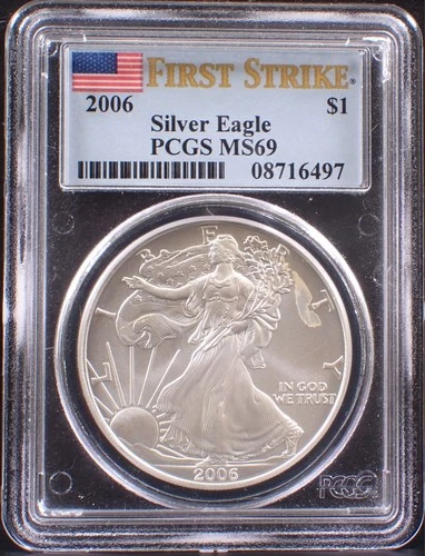 2006 $1 American Silver Eagle PCGS MS69 First Strike 1oz .999 Silver Gem BU