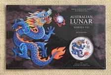 AUSTRALIA 2024 SERIES III DRAGON **BLUE** ANDA PERTH One Ounce .999 Silver Round