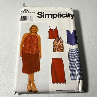 Simplicity 9666 Plus Size Halter Camisole Wrap Top Skirt Pants 26W-32W Fashion