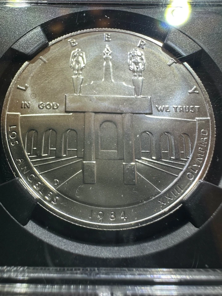 1984-D Olympic $1 Silver Coin NGC GEM Label Don't Tread On Me Patriotic Slab - Image 2 of 4
