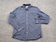 LL Bean Shirt Mens Medium Blue Stripe Long Sleeve Button Slightly Fitted Preppy