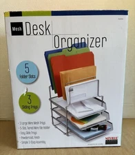 Seville Classics Mesh Desk Organizer-NEW OPEN BOX-Easy Glide Trays-Powder Coated