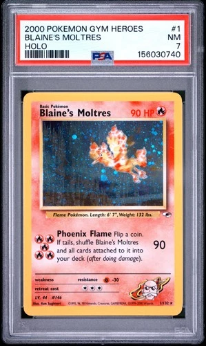 2000 POKEMON GYM HEROES HOLO #1 BLAINE'S MOLTRES PSA 7