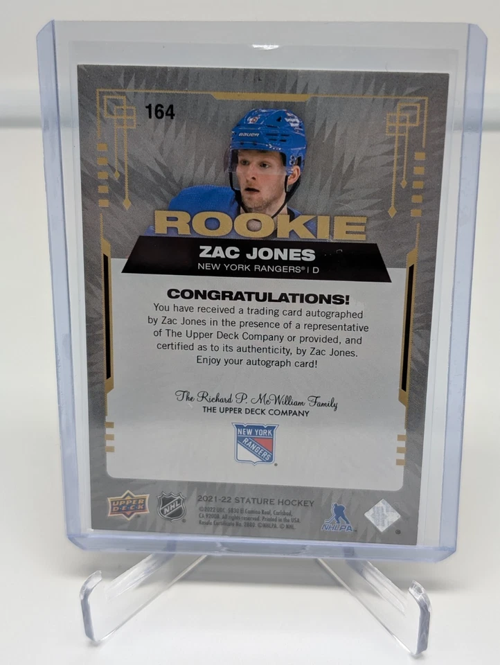 2021-22 Upper Deck Stature Rookies Auto #'d 091/199 Zac Jones #164 Rookie RC - Image 2 of 2