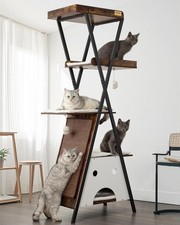 Modern Wood Cat Tree Tower - 67 Inch Tall Multi-Level Heavy Duty