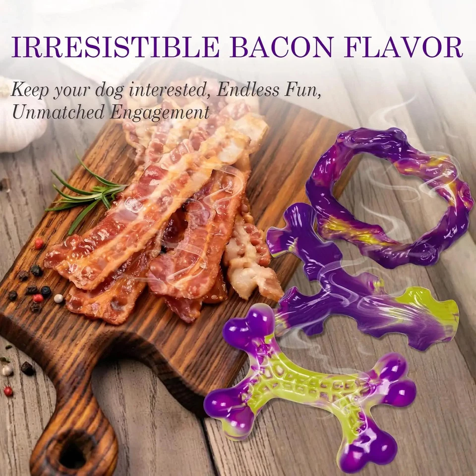 Paquete de 3 juguetes resistentes para masticar perros para masticadores agresivos, perros grandes, sabor a tocino Foto 4 de 4