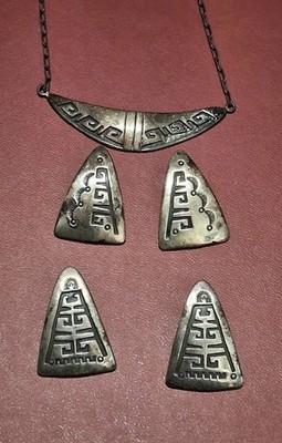 Vintage Sterling Silver Native American Hopi Necklace Signed Eg . Uncleaned