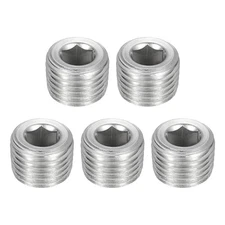 5Pcs Socket Pipe Plugs, NPT 1/4"Stainless Steel Hex Thread Pipe Caps, Silver