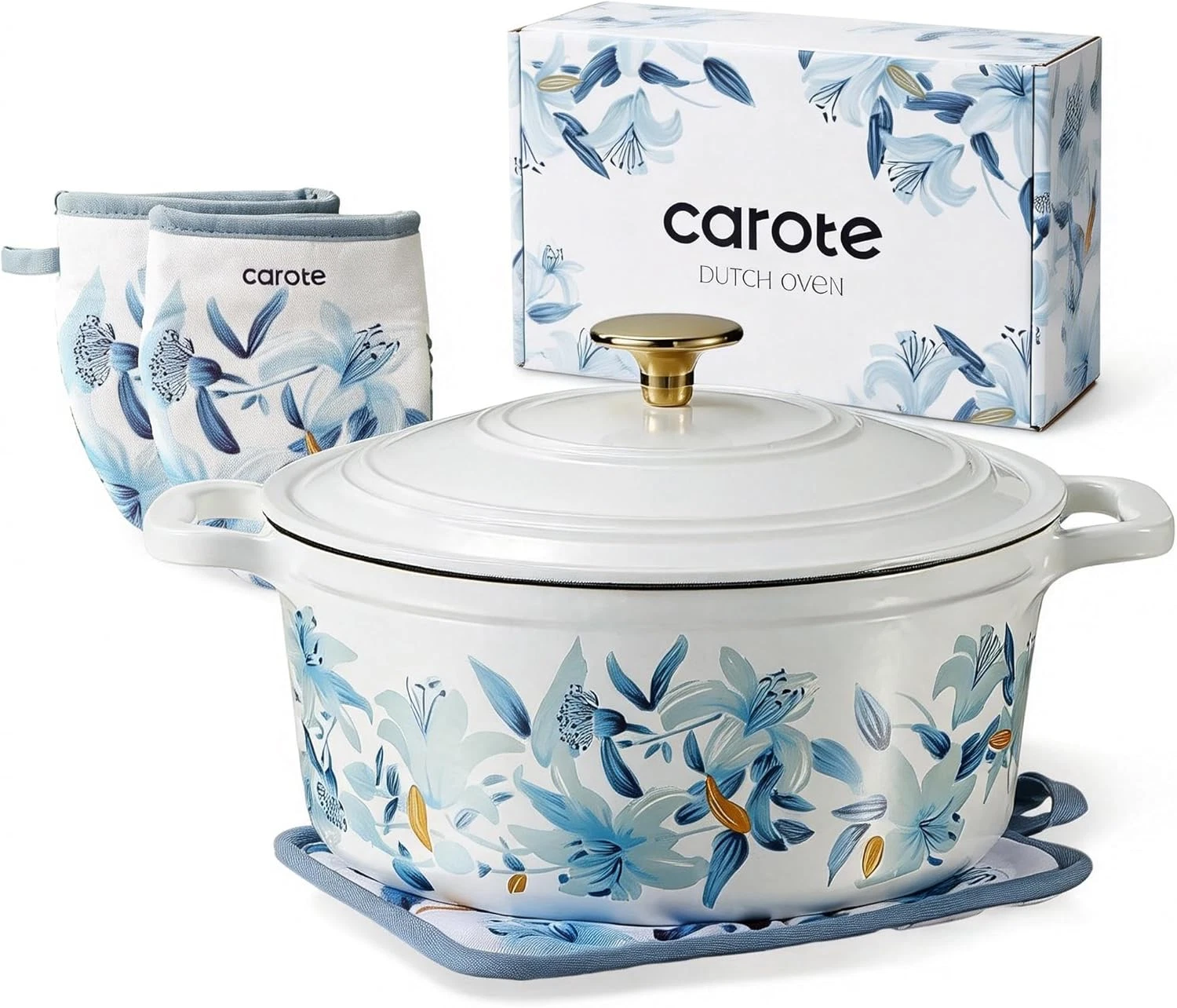 Enameled 5QT Cast Iron Dutch Oven with Lid & Potholders - Floral Design
Opens in a new window or tab
