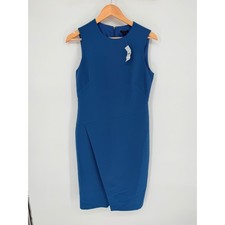 Ann Taylor Blue Sleeveless Asymmetric Faux Wrap Sheath Dress Size 4 NWT 445456