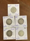 Barber Quarters Lot of 5 90% Silver