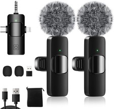 Weton 4 in 1 Wireless Lavalier Microphones for iPhone, Android, Camera, Black