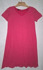 Talbots Hot Pink Eyelet 100% Cotton Shift Dress Women's size 6 Short Sleeve
