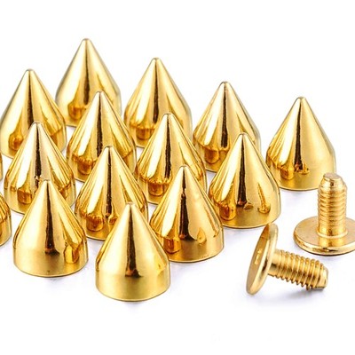 100 Sets 9MM Gold Spikes Studs Metal Bullet Cone Screw Back Leather Craft Punk