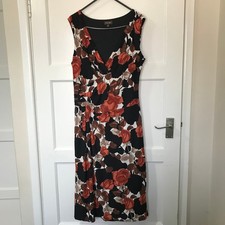 Phase Eight Floral Midi Dress Size 14 Sleeveless Satin Orange Wedding Cruise