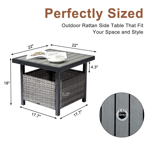 Rattan Wicker Steel Umbrella Side Table Outdoor Furniture Deck Garden Patio- - Picture 5 of 19