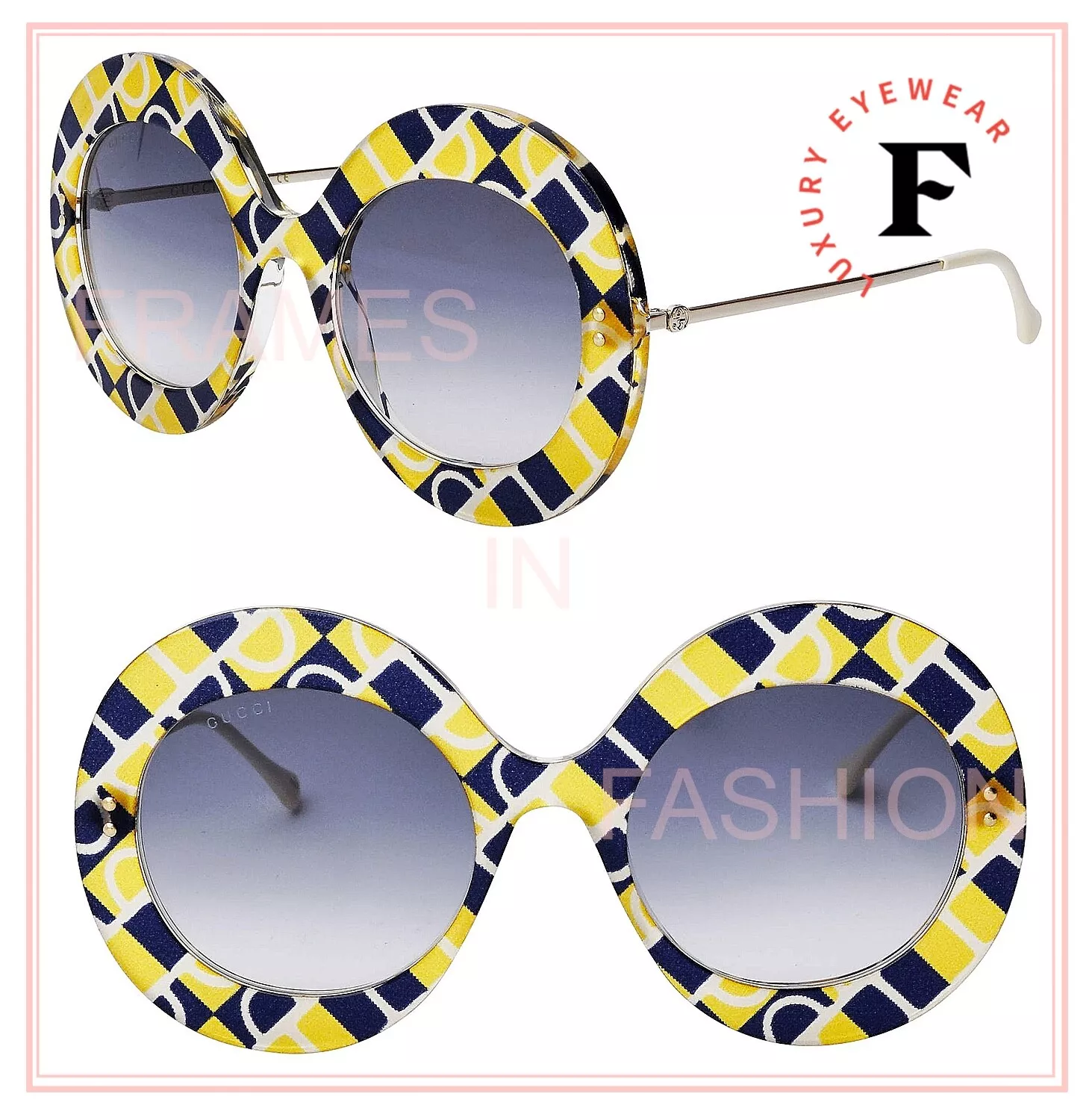 Lunettes de soleil Gucci 0894 bleu jaune surdimensionnées 001 imprimé GG0894S authentiques