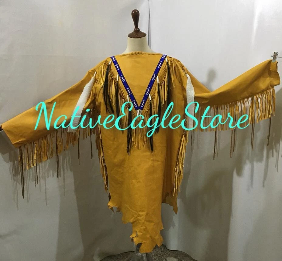 Camisa de guerra Powwow con flecos de cuero crudo estilo americano antiguo con cuentas NAL195 Foto 4 de 4