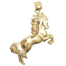 New 14k Yellow Gold Stallion Horse Pendant
