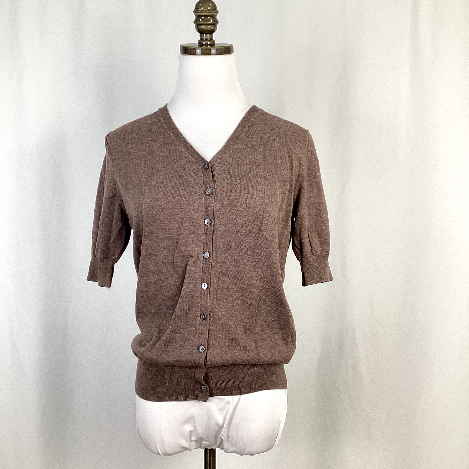 WoolOvers Brown Knit Short Sleeve Button Up Cardigan Sweater Sz L | eBay