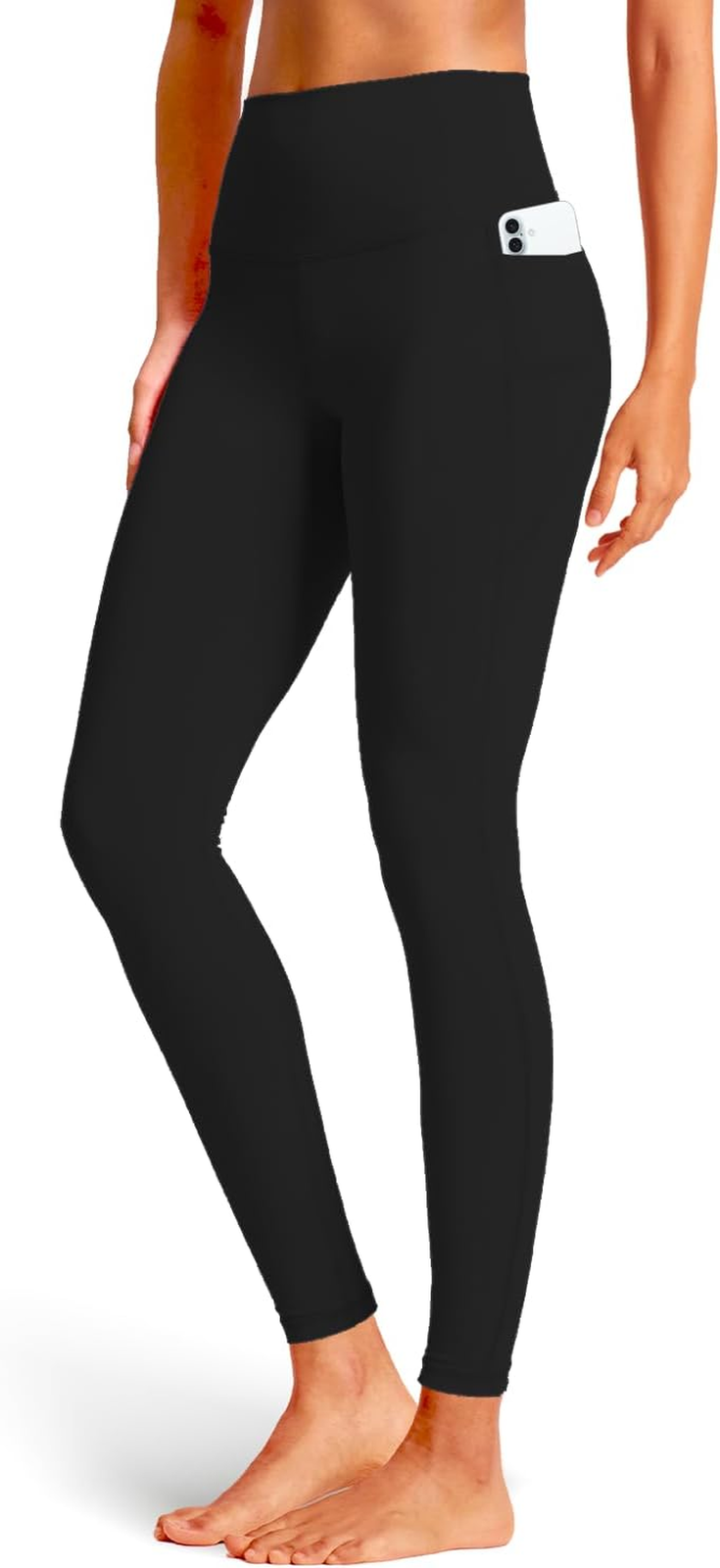 Black Leggings with Pockets for Women, Tummy Control High Waisted Workout Gym Yo