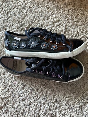 Kate Spade Kickstart Patent Leather KIDS Sneakers Size Black