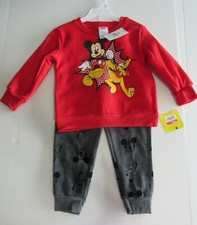 Baby Mickey Pluto 2 Piece Sweatpant Sweatshirt Outfits 12-24 Months Nwt