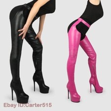 Mujeres Tacón Alto Elastizado Club Nocturno Muslo Botas Plataforma Tacón de Aguja Pantalón Botas