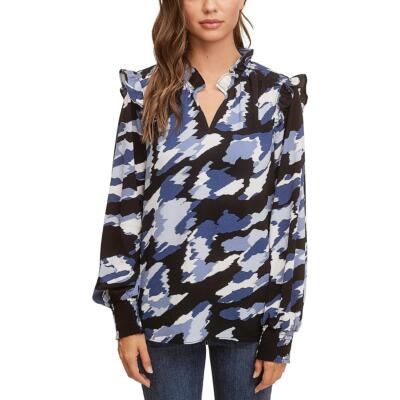 Single Thread Womens Ruffled Long Sleeve Blouse Henley Top BHFO 4158