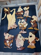 RARE Vintage Disney Snow White & Seven Dwarfs Wooden Nursery Wall Hanging Set