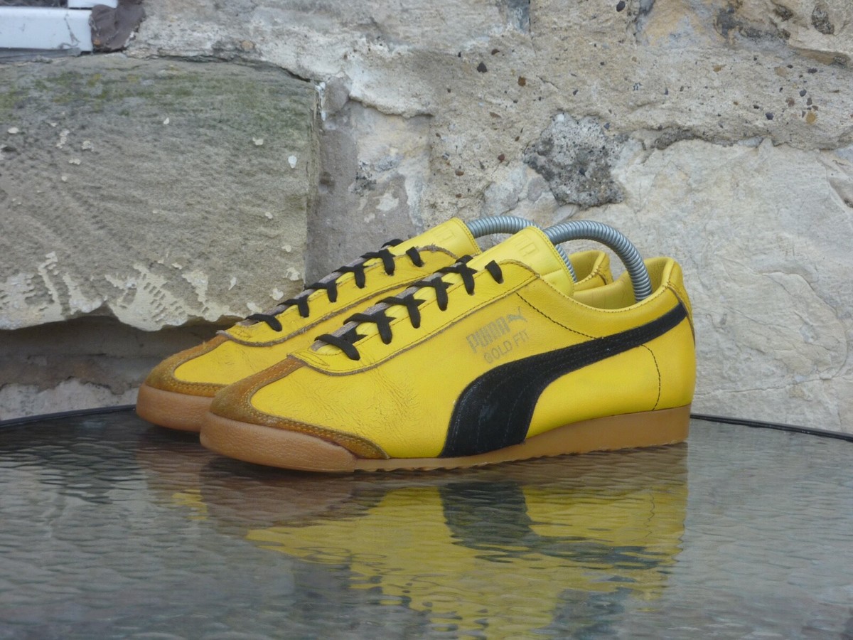 Vintage 1970s PUMA Gold Fit UK6 OG Yellow Black Gum OG Rare Vintage 1970s PUMA Gold Fit UK6 OG Yellow Black Gum OG Rare