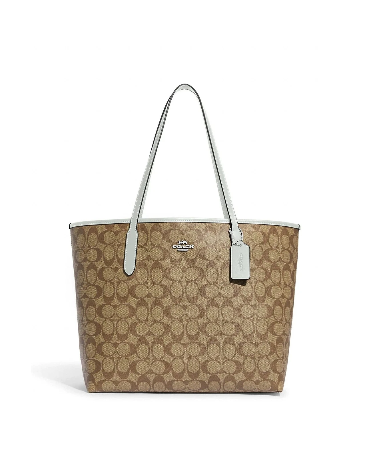 Borsa da città COACH DONNA in tela firmata argento cachi salvia chiara