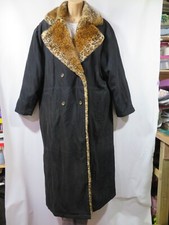 Thomas Marshall Ladies Overcoat Size L Long Black With Faux Leopard Collar Vgc