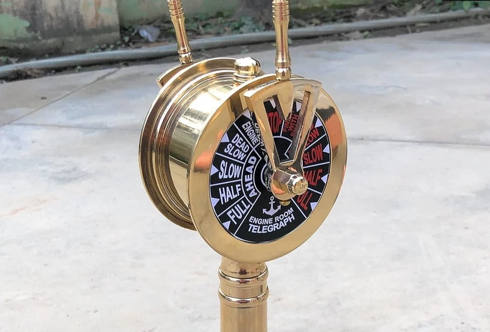 Brass Nautical 12" Ship's Engine Order Telegraph w/Wooden Base - Image 3 of 4