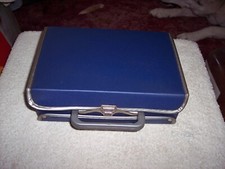 BLUE WITH SILVER STORAGE CASE FOR CASSETTE TAPES  HOLDS 12 TAPES   9
