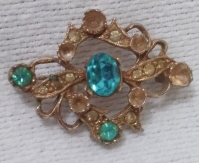 Vintage Posh Costume Jewelry Estate Find Aquamarine & Metal Brooch Pin FOR PARTS