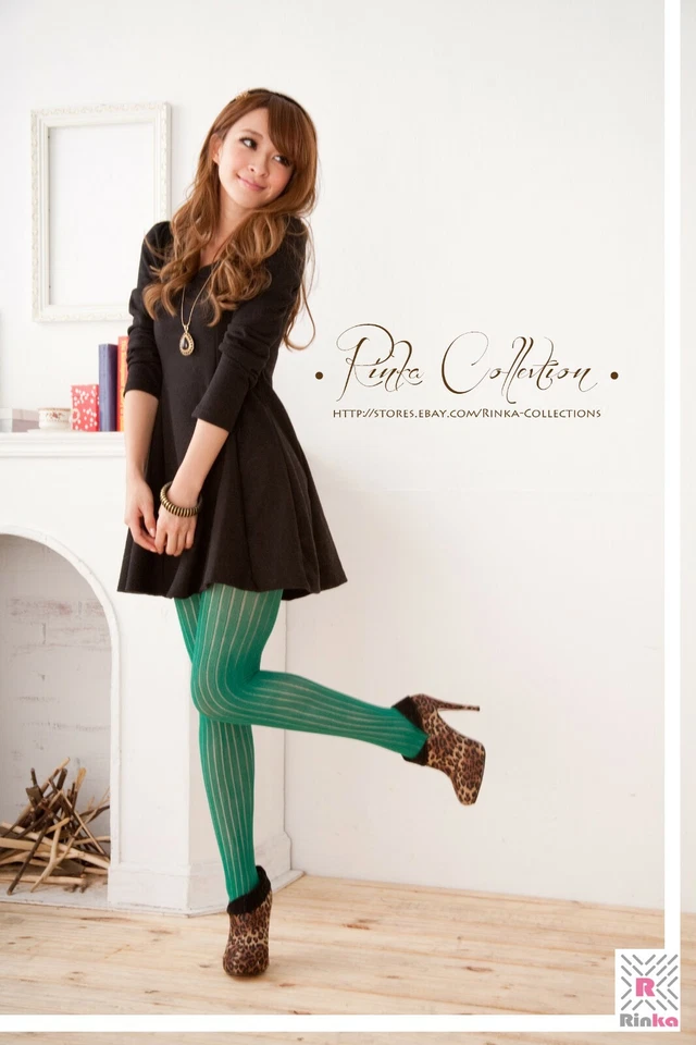 Medias de ganchillo/red/pointelle (patrón de rayas costilladas-verde sombreado) Foto 3 de 4