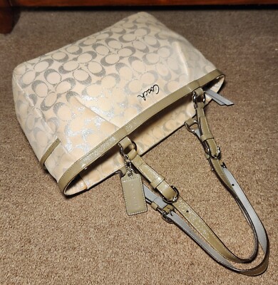 COACH GALLERY LUREX F17724 Silver/Gray East West Signature