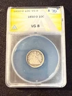 1850 O SEATED LIBERTY DIME ANACS VG 8