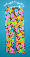 NOS Vtg 60s MOD  GROOVY Print Cotton Flare Pants Hot pink Turquoise Green W 28"