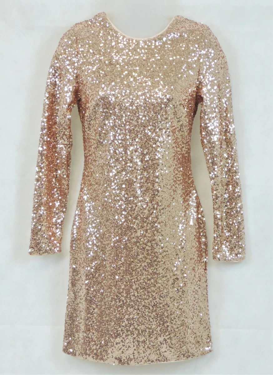 H M Fitted long sleeved sequined Dress Gold Size UK 10 rrp 50 NH100 MM 07