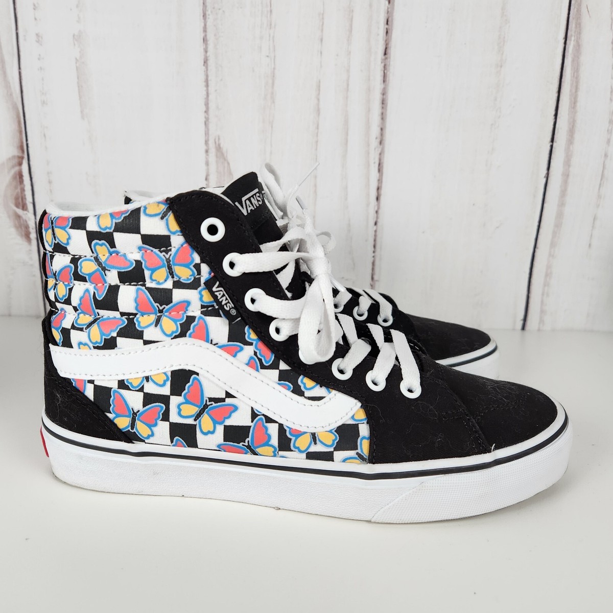 関税込☆VANS BUTTERFLY CHECKERBOARD SK8-HI カスタム VANS “Filmore Hi” Butterfly Checkerboard High Top Women's