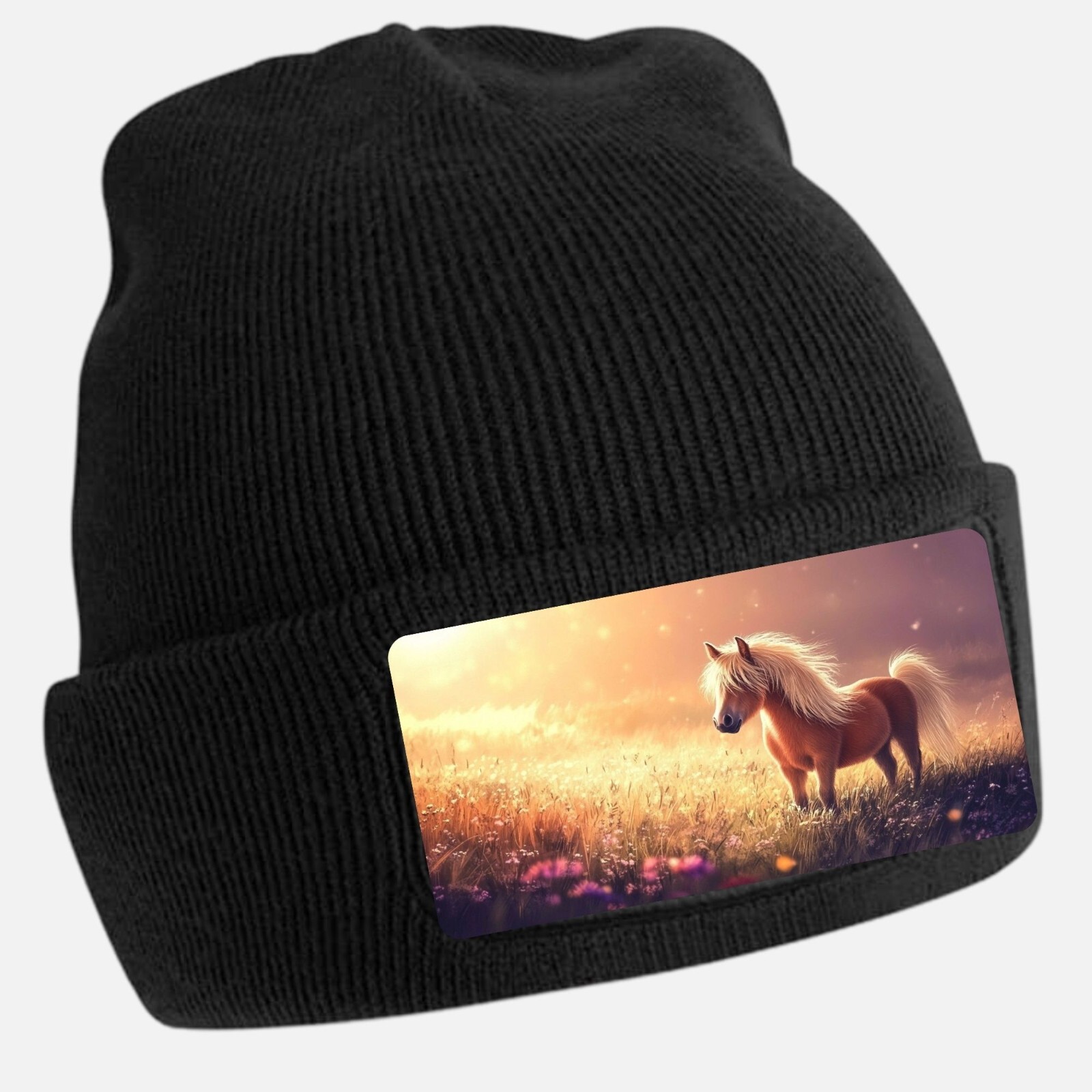 Berretto berretto nero fantasia pony shetland unisex cotone